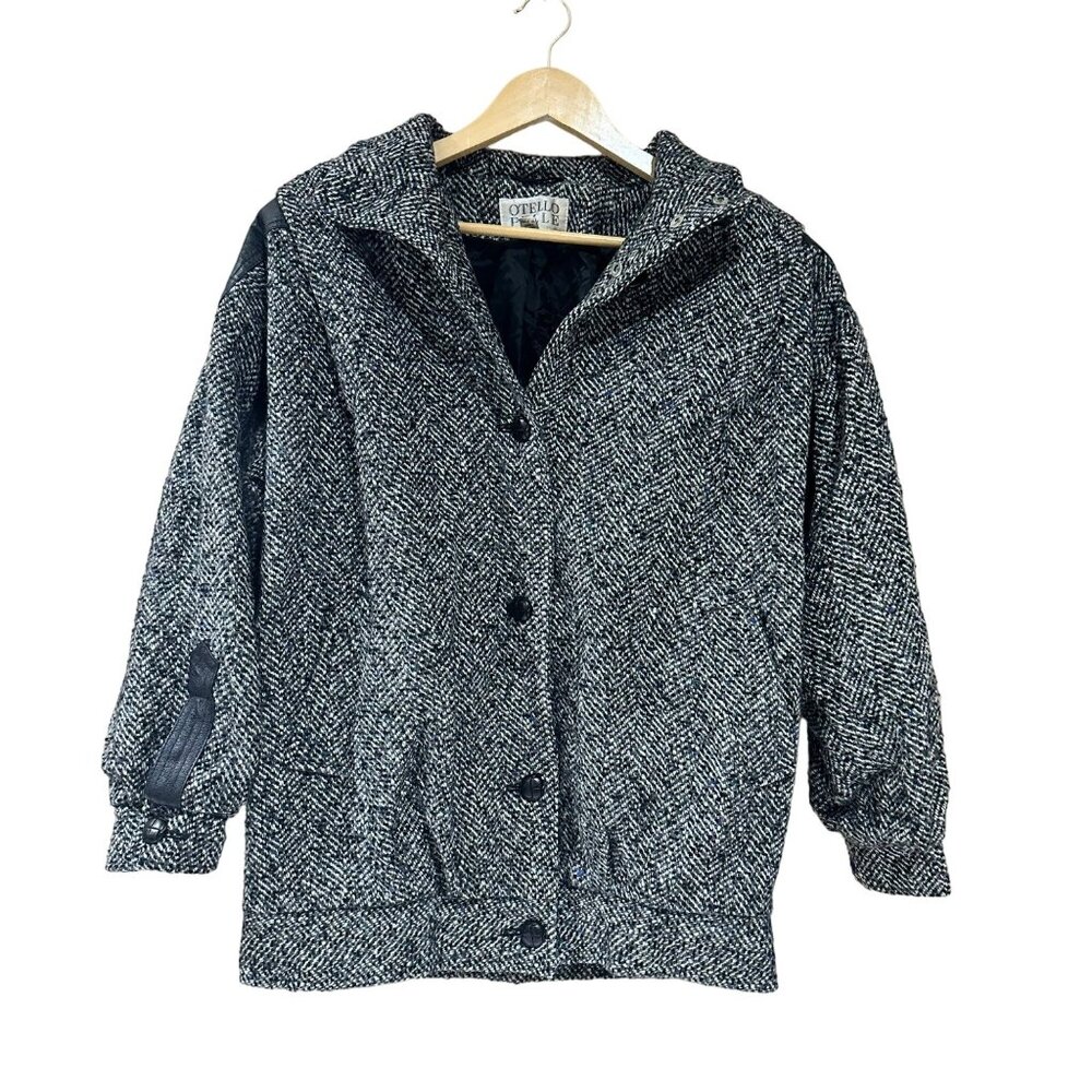 Vintage Otello Pelle Bomber Jacket Womens Medium Gray Wool Blend Mock Coat